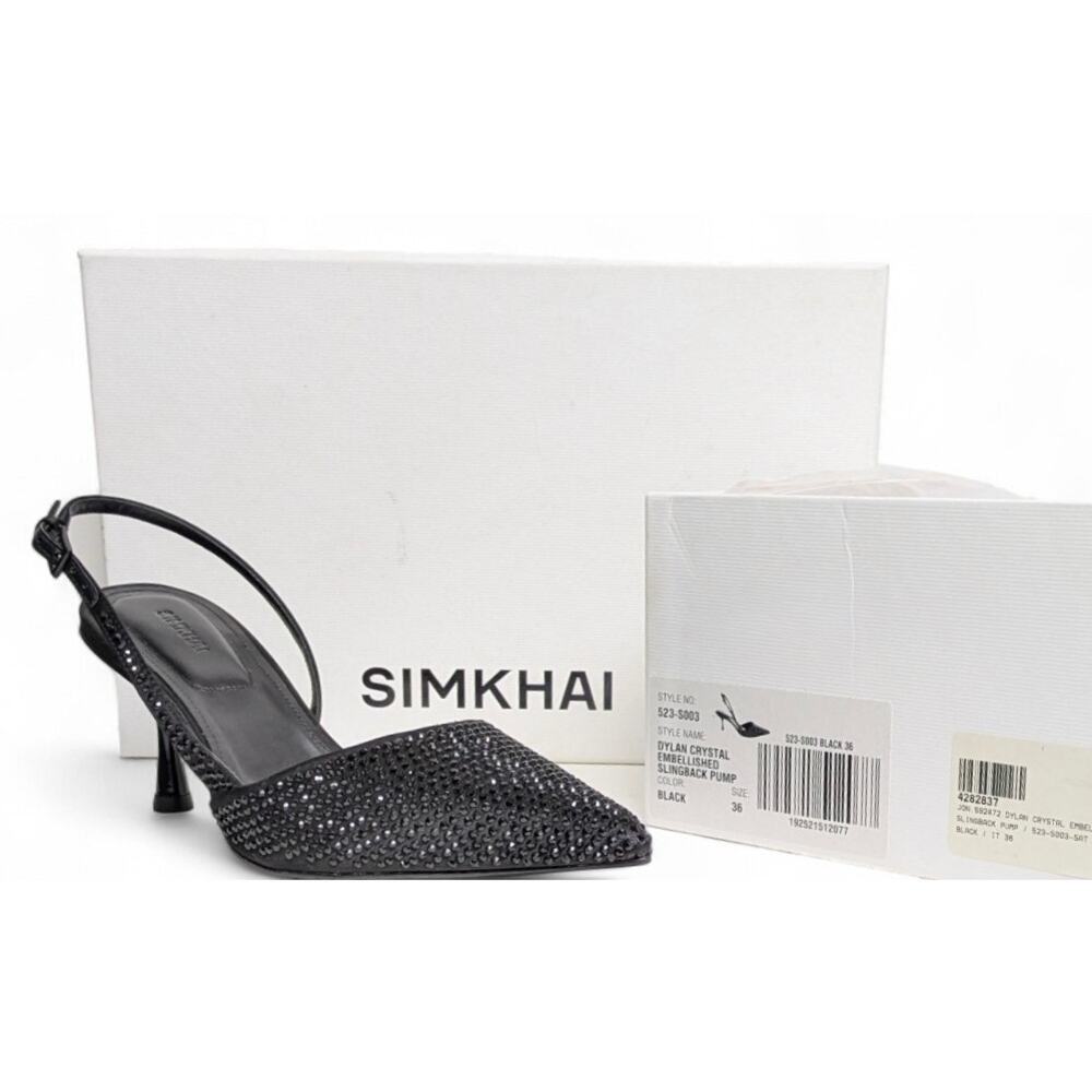 Black Crystal Slingback Kitten Heel Pointed Toe Dainty Glam Minimalist, sz 6 NEW - Picture 2 of 9